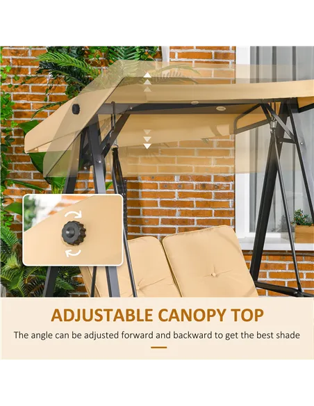Outsunny Two-Seater Garden Swing Bench, with Adjustable Canopy - Beige