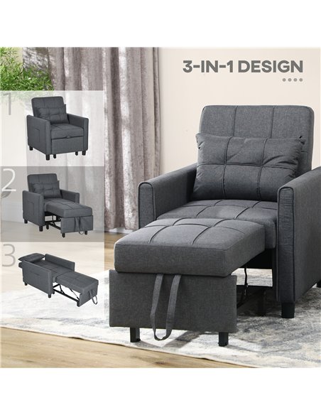 HOMCOM Linen-Look Single Chair Bed - Grey