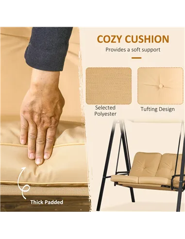 Outsunny Two-Seater Garden Swing Bench, with Adjustable Canopy - Beige