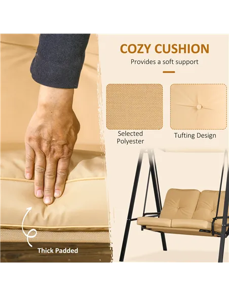 Outsunny Two-Seater Garden Swing Bench, with Adjustable Canopy - Beige