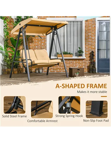 Outsunny Two-Seater Garden Swing Bench, with Adjustable Canopy - Beige