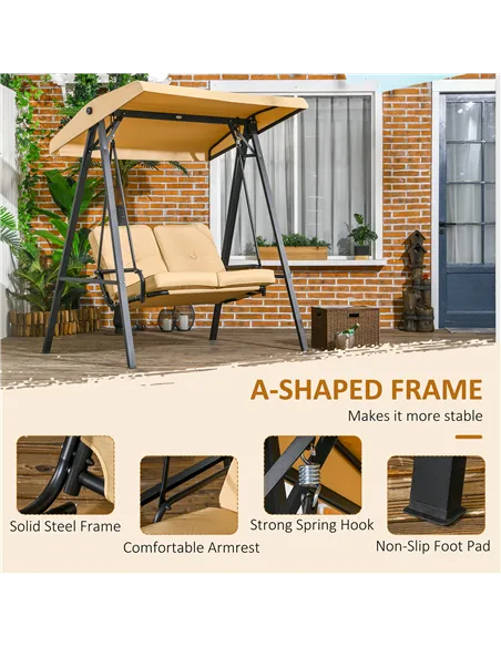 Outsunny Two-Seater Garden Swing Bench, with Adjustable Canopy - Beige