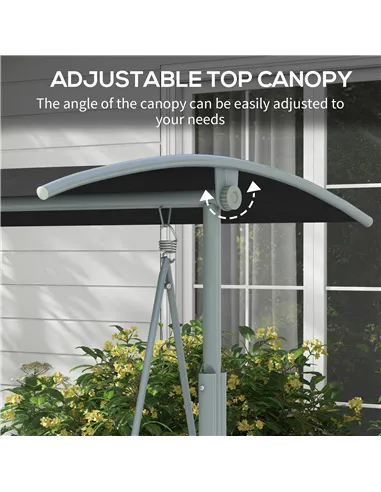 Outsunny 2 Seater Garden Swing Chair Patio Rocking Bench w/ Tilting Canopy, Double Padded Seats, Storage Bag and Tray, Black