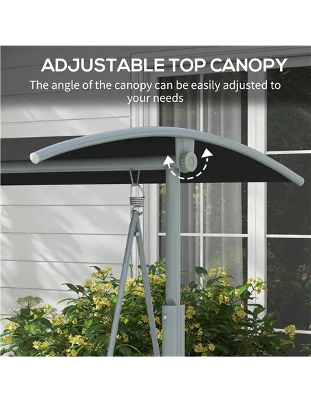 Outsunny 2 Seater Garden Swing Chair Patio Rocking Bench w/ Tilting Canopy, Double Padded Seats, Storage Bag and Tray, Black