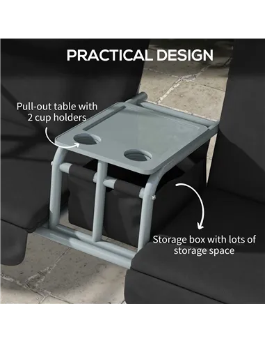 Outsunny 2 Seater Garden Swing Chair Patio Rocking Bench w/ Tilting Canopy, Double Padded Seats, Storage Bag and Tray, Black