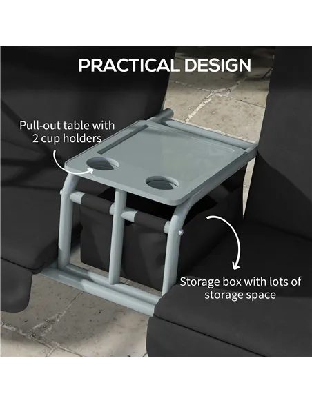 Outsunny 2 Seater Garden Swing Chair Patio Rocking Bench w/ Tilting Canopy, Double Padded Seats, Storage Bag and Tray, Black