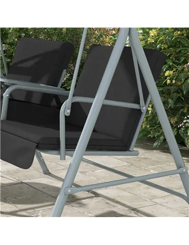 Outsunny 2 Seater Garden Swing Chair Patio Rocking Bench w/ Tilting Canopy, Double Padded Seats, Storage Bag and Tray, Black