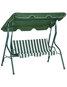 Outsunny 3 Seater Garden Swing Seat Chair Outdoor Bench with Adjustable Canopy and Metal Frame, Green Stripes