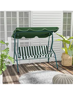 Outsunny 3 Seater Garden Swing Seat Chair Outdoor Bench with Adjustable Canopy and Metal Frame, Green Stripes 2