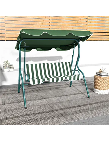 Outsunny 3 Seater Garden Swing Seat Chair Outdoor Bench with Adjustable Canopy and Metal Frame, Green Stripes