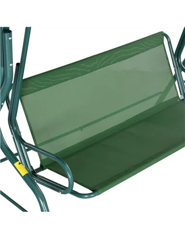 Outsunny 3 Seater Garden Swing Seat Chair Outdoor Bench with Adjustable Canopy and Metal Frame, Green Stripes