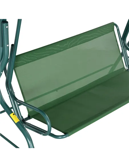 Outsunny 3 Seater Garden Swing Seat Chair Outdoor Bench with Adjustable Canopy and Metal Frame, Green Stripes