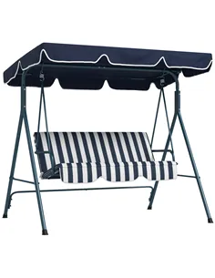 Outsunny 3 Seater Garden Swing Chair, Outdoor Swing Chair with Adjustable Canopy, Mental Frame & Cushions, Blue