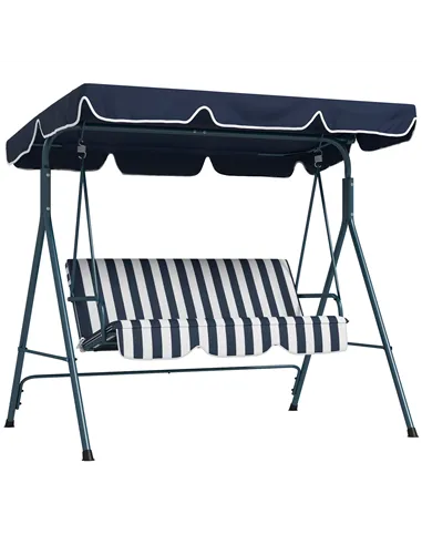 Outsunny 3 Seater Garden Swing Chair, Outdoor Swing Chair with Adjustable Canopy, Mental Frame & Cushions, Blue