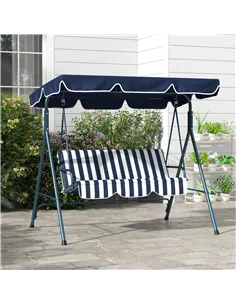 Outsunny 3 Seater Garden Swing Chair, Outdoor Swing Chair with Adjustable Canopy, Mental Frame & Cushions, Blue 2