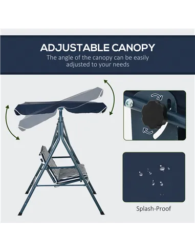 Outsunny 3 Seater Garden Swing Chair, Outdoor Swing Chair with Adjustable Canopy, Mental Frame & Cushions, Blue