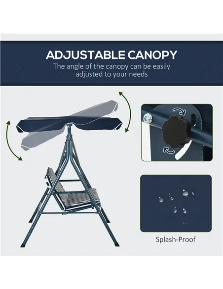Outsunny 3 Seater Garden Swing Chair, Outdoor Swing Chair with Adjustable Canopy, Mental Frame & Cushions, Blue