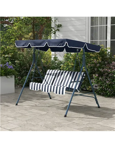 Outsunny 3 Seater Garden Swing Chair, Outdoor Swing Chair with Adjustable Canopy, Mental Frame & Cushions, Blue