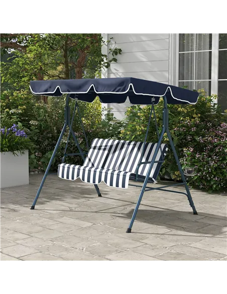 Outsunny 3 Seater Garden Swing Chair, Outdoor Swing Chair with Adjustable Canopy, Mental Frame & Cushions, Blue