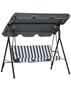 Outsunny 3 Seater Garden Swing Chair, Outdoor Swing Chair with Adjustable Canopy, Mental Frame & Cushions, Grey