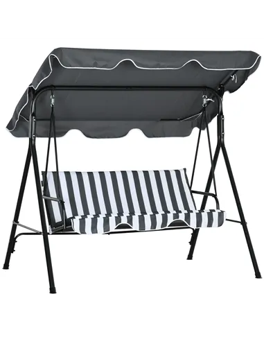 Outsunny 3 Seater Garden Swing Chair, Outdoor Swing Chair with Adjustable Canopy, Mental Frame & Cushions, Grey