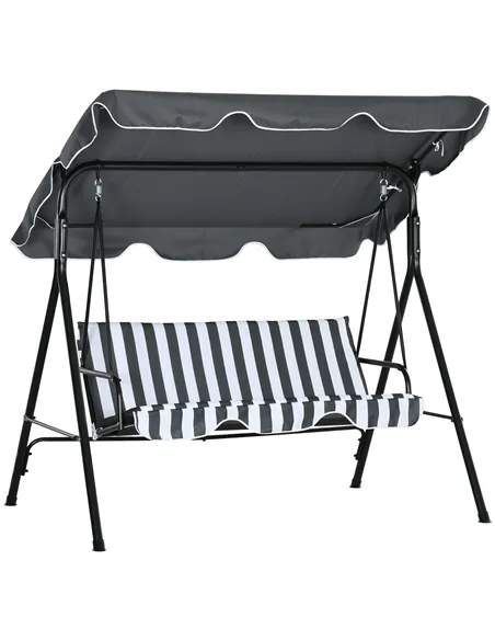 Outsunny 3 Seater Garden Swing Chair, Outdoor Swing Chair with Adjustable Canopy, Mental Frame & Cushions, Grey