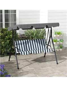 Outsunny 3 Seater Garden Swing Chair, Outdoor Swing Chair with Adjustable Canopy, Mental Frame & Cushions, Grey 2