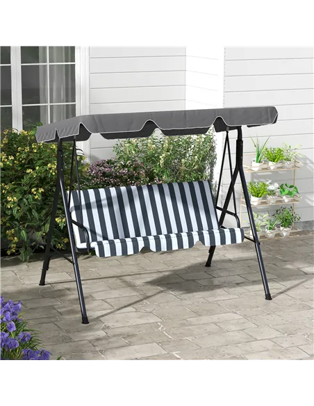 Outsunny 3 Seater Garden Swing Chair, Outdoor Swing Chair with Adjustable Canopy, Mental Frame & Cushions, Grey