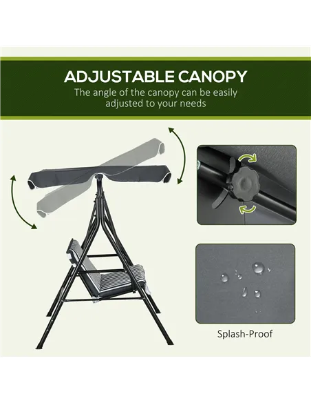 Outsunny 3 Seater Garden Swing Chair, Outdoor Swing Chair with Adjustable Canopy, Mental Frame & Cushions, Grey