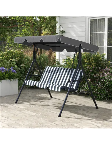 Outsunny 3 Seater Garden Swing Chair, Outdoor Swing Chair with Adjustable Canopy, Mental Frame & Cushions, Grey