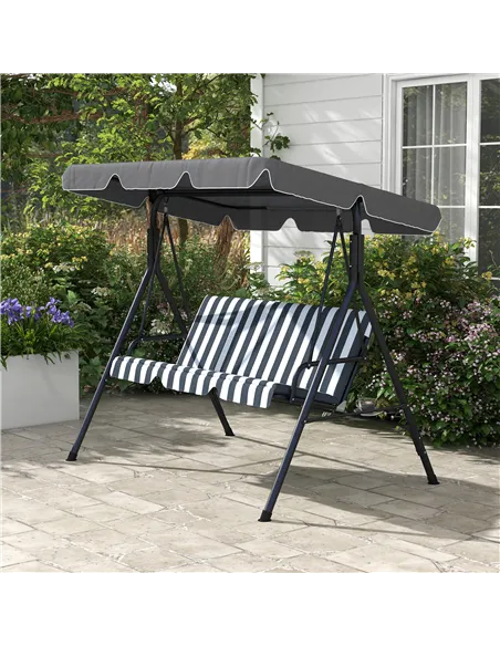 Outsunny 3 Seater Garden Swing Chair, Outdoor Swing Chair with Adjustable Canopy, Mental Frame & Cushions, Grey