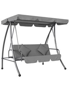 Outsunny Outdoor 2-in-1 Swing Chair Lounger 3 Seater Garden Swing Seat Bed Convertible Tilt Canopy W/ Cushion, Light Grey