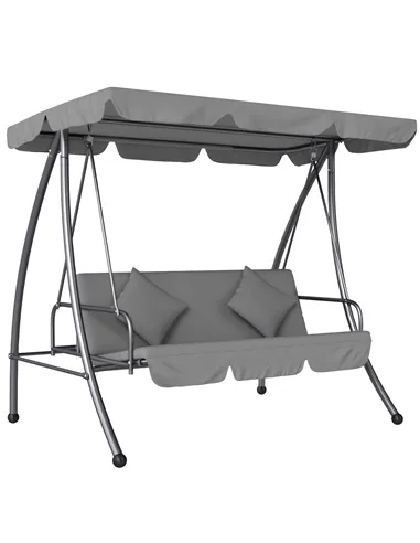 Outsunny Outdoor 2-in-1 Swing Chair Lounger 3 Seater Garden Swing Seat Bed Convertible Tilt Canopy W/ Cushion, Light Grey