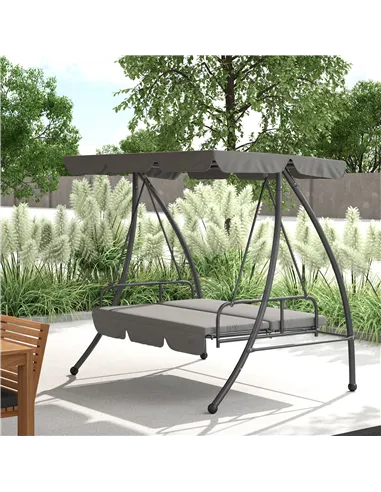 Outsunny Outdoor 2-in-1 Swing Chair Lounger 3 Seater Garden Swing Seat Bed Convertible Tilt Canopy W/ Cushion, Light Grey