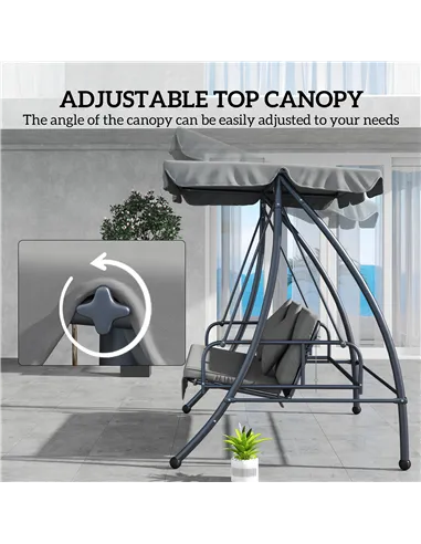 Outsunny Outdoor 2-in-1 Swing Chair Lounger 3 Seater Garden Swing Seat Bed Convertible Tilt Canopy W/ Cushion, Light Grey