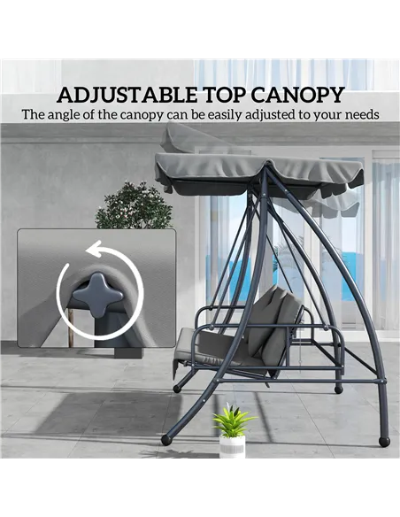 Outsunny Outdoor 2-in-1 Swing Chair Lounger 3 Seater Garden Swing Seat Bed Convertible Tilt Canopy W/ Cushion, Light Grey