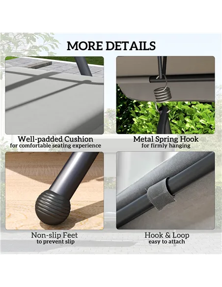 Outsunny Outdoor 2-in-1 Swing Chair Lounger 3 Seater Garden Swing Seat Bed Convertible Tilt Canopy W/ Cushion, Light Grey