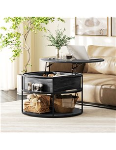 HOMCOM Lift Top Coffee Table, Round Coffee Table with Storage Shelf, Hidden Compartment and Steel Frame for Living Room, Home Of 2