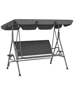 Outsunny 3 Seater Swing Chair, Garden Swing Seat Bench with Adjustable Canopy, Rattan Seat and Steel Frame for Patio, Yard, Grey