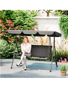 Outsunny 3 Seater Swing Chair, Garden Swing Seat Bench with Adjustable Canopy, Rattan Seat and Steel Frame for Patio, Yard, Grey 2