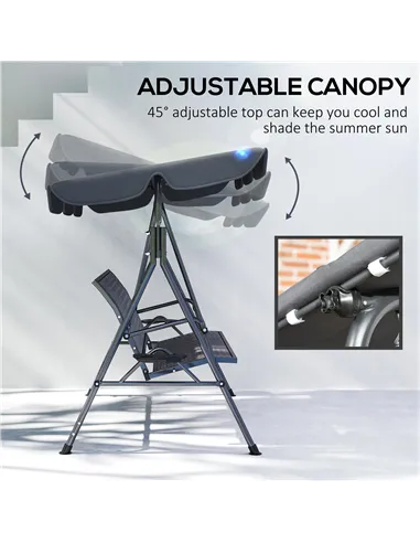 Outsunny 3 Seater Swing Chair, Garden Swing Seat Bench with Adjustable Canopy, Rattan Seat and Steel Frame for Patio, Yard, Grey
