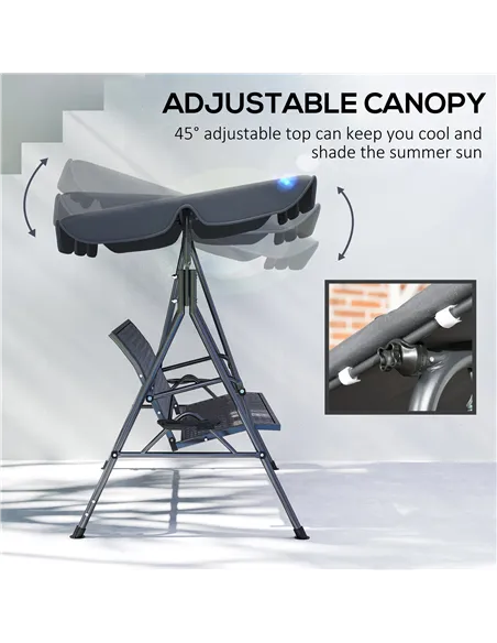Outsunny 3 Seater Swing Chair, Garden Swing Seat Bench with Adjustable Canopy, Rattan Seat and Steel Frame for Patio, Yard, Grey