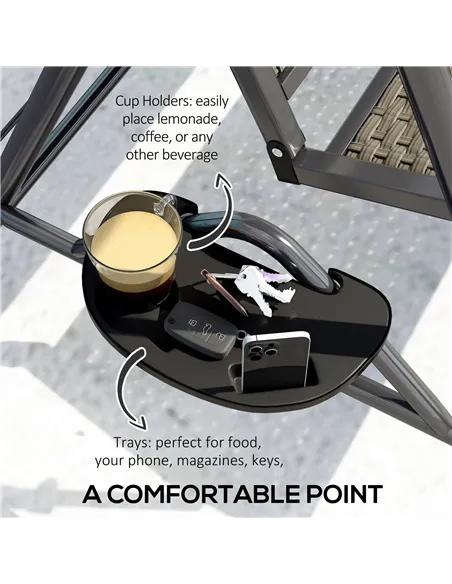 Outsunny 3 Seater Swing Chair, Garden Swing Seat Bench with Adjustable Canopy, Rattan Seat and Steel Frame for Patio, Yard, Grey