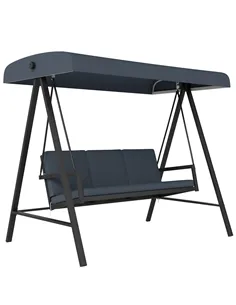 Outsunny Three-Seat Garden Swing Chair, with Adjustable Canopy - Dark Grey