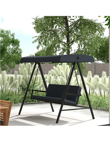 Outsunny Three-Seat Garden Swing Chair, with Adjustable Canopy - Dark Grey