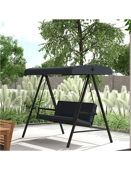 Outsunny Three-Seat Garden Swing Chair, with Adjustable Canopy - Dark Grey