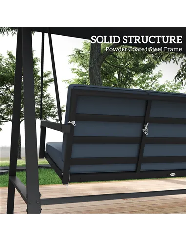 Outsunny Three-Seat Garden Swing Chair, with Adjustable Canopy - Dark Grey