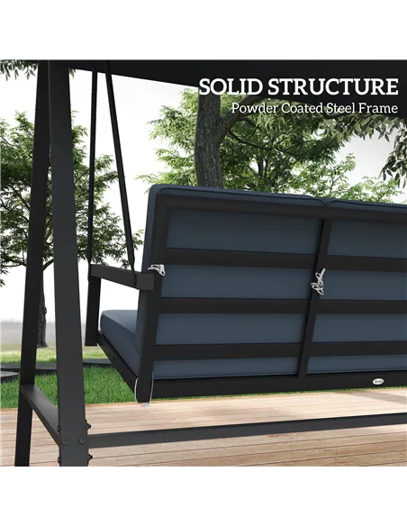 Outsunny Three-Seat Garden Swing Chair, with Adjustable Canopy - Dark Grey