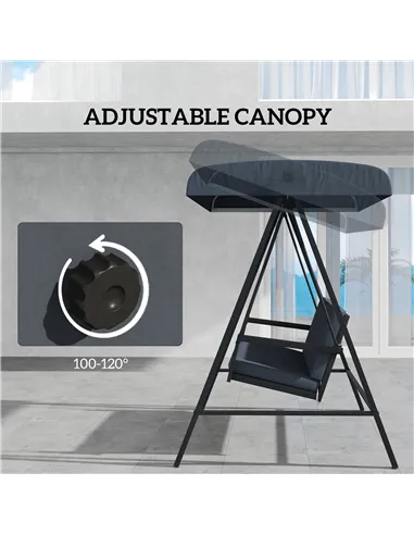 Outsunny Three-Seat Garden Swing Chair, with Adjustable Canopy - Dark Grey