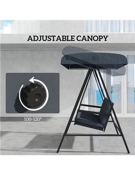 Outsunny Three-Seat Garden Swing Chair, with Adjustable Canopy - Dark Grey